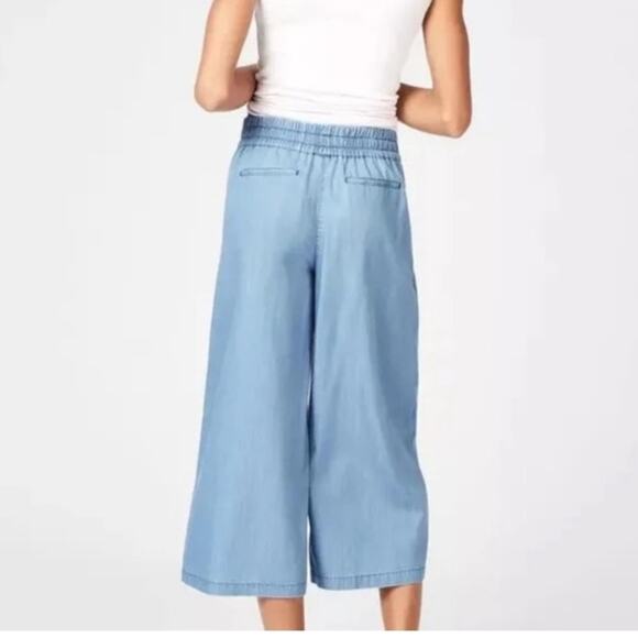 Sweaty Betty $128 Dusk Chambray Blue Wide Leg Culottes Cropped Pants XS EUC - Picture 11 of 13